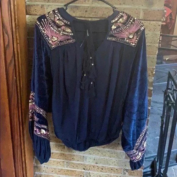 Free People jazzy shirt with rhinestones. - Picture 3 of 4